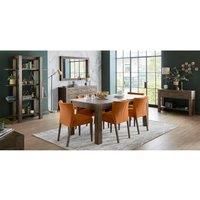 Cannes Dark Oak 8-10 Seater Dining Table & 6 Low Back Upholstered Chairs Harvest Pumpkin Velvet Fabric