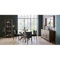 Turin Glass 4 Seater Table Dark Oak & 4 Low Back Chairs in Gun Metal Velvet