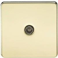 KnightsBridge Coaxial TV Outlet 1G Screwless Polished Brass Un-Isolated Wall Plate