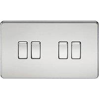 KnightsBridge 10A 4G 2 Way 230V Screwless Polished Chrome Electric Wall Plate Switch