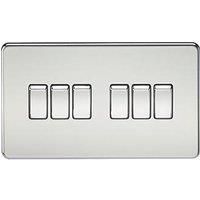 KnightsBridge 10A 6G 2 Way 230V Screwless Polished Chrome Electric Wall Plate Switch