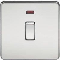 KnightsBridge 20A 1G DP 230V Screwless Polished Chrome Electric Wall Plate Switch with Neon