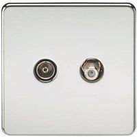 KnightsBridge Coaxial TV and SAT TV Outlet 1G Screwless Polished Chrome Isolated Wall Plate