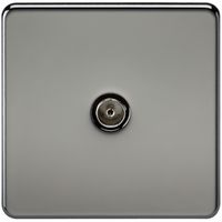 KnightsBridge Coaxial TV Outlet 1G Screwless Black Nickel Un-Isolated Wall Plate