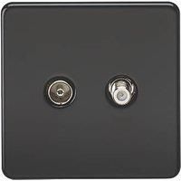 KnightsBridge Coaxial TV and SAT TV Outlet 1G Screwless Matt Black Isolated Wall Plate
