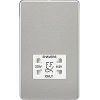 Knightsbridge Screwless Dual Voltage Shaver Socket in Brushed Chrome with White Insert