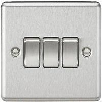 KnightsBridge 10AX 3G 2 Way Plate Switch - Rounded Edge Brushed Chrome