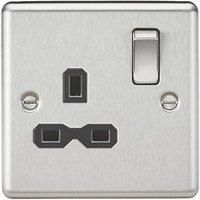 KnightsBridge 13A 1G DP Switched Socket with Black Insert - Rounded Edge Brushed Chrome