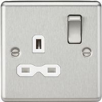 KNIGHTSBRIDGE CL7BCW 13A 1G DP Switched Socket with White Insert-Rounded Edge Brushed Chrome