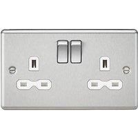 KNIGHTSBRIDGE CL9BCW 13A 2G DP Switched Socket with White Insert-Rounded Edge Brushed Chrome