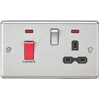 KnightsBridge 45A DP Cooker Switch & 13A Switched Socket with Neons & Black Insert - Rounded Edge Brushed Chrome