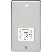 KnightsBridge 115-230V Dual Voltage Shaver Socket with White Insert - Rounded Edge Brushed Chrome