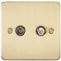 KnightsBridge Flat Plate TV and SAT TV Outlet (isolated) - Brushed Brass