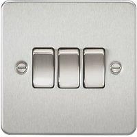 Knightsbridge Brushed Chrome Screwed Flat Plate Single Light Switch 3 Gang 2 Way