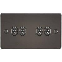 Knightsbridge FP4TOGGM FPAV4TOGGM Flat Plate 10A 4G 2 Way Toggle Switch-Gunmetal, 230 V, Gun Metal