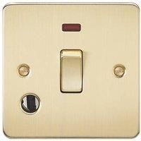 KnightsBridge Flat Plate 20A 1G DP switch with neon and flex outlet - brushed brass