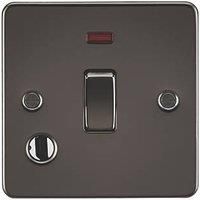 KnightsBridge Flat Plate 20A 1G DP switch with neon and flex outlet - gunmetal