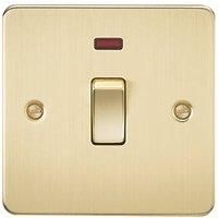 KnightsBridge Flat Plate 20A 1G DP switch with neon - brushed brass