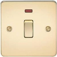 KnightsBridge Flat Plate 20A 1G DP switch with neon - polished brass