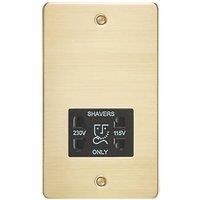 KnightsBridge Flat Plate 115/230V dual voltage shaver socket - brushed brass with black insert