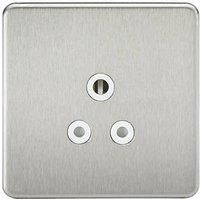 KnightsBridge 1G 5A Screwless Brushed Chrome Round Pin 230V Unswitched Electrical Wall Socket - White Insert