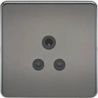 KnightsBridge 1G 5A Screwless Black Nickel Round Pin 230V Unswitched Electrical Wall Socket - Black Insert