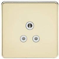 KnightsBridge 1G 5A Screwless Polished Brass Round Pin 230V Unswitched Electrical Wall Socket - White Insert