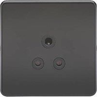 KnightsBridge 1G 5A Screwless Matt Black Round Pin 230V Unswitched Electrical Wall Socket - Black Insert