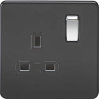 KnightsBridge 1G DP 13A 230V Screwless Matt Black UK 3 Pin Switched Electrical Wall Socket - Black Insert