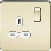 KnightsBridge 1G DP 13A 230V Screwless Polished Brass  UK 3 Pin Switched Electrical Wall Socket - White Insert