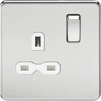 KnightsBridge 1G DP 13A 230V Screwless Polished Chrome UK 3 Pin Switched Electrical Wall Socket - White Insert