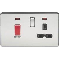 KnightsBridge 2G 45A DP 230V Screwless Polished Chrome Switch With Neon and Socket - Black Insert