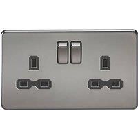 Knightsbridge SFR9000BN Twin Screwless 13A 2G Dp Switched Socket Nickel with Black Insert, 230 V