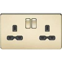 Knightsbridge Screwless Flatplate  13A DP 2 Gang Switched Socket Polished Brass