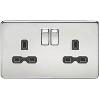 Knightsbridge SFR9000PC Twin Screwless 13A 2G Dp Switched Socket-Polished Chrome with Black Insert, 230 V