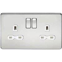 Knightsbridge Screwless Flatplate  13A DP 2 Gang Switched Socket Polished Chrome