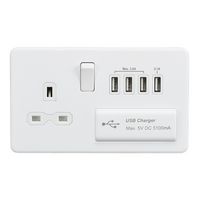 Knightsbridge SFR7USB4MW Screwless 13A Switched Socket with Quad USB Charger-Matt White