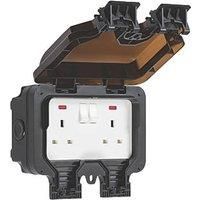 KnightsBridge IP66 13A 2G DP switched socket with neons - Black