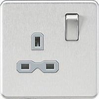 KnightsBridge Screwless 13A 1G DP switched Socket - Brushed Chrome with grey Insert