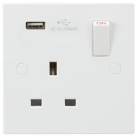 KnightsBridge 13A 1G Switched Socket with USB Charger 5V DC 2.1A