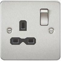 KnightsBridge Flat plate 13A 1G DP switched socket - brushed chrome with black insert
