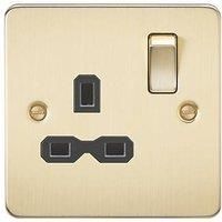 KnightsBridge Flat plate 13A 1G DP switched socket - brushed brass with black insert