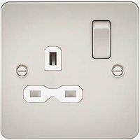KnightsBridge Flat plate 13A 1G DP switched socket - pearl with white insert