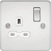 KnightsBridge 1G DP Switched Socket Flat Plate- Polished Chrome w/ White Insert