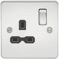 KnightsBridge Flat plate 13A 1G DP switched socket - polished chrome with black insert