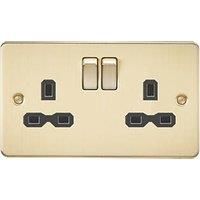 KnightsBridge Flat plate 13A 2G DP switched socket - brushed brass with black insert