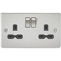 KnightsBridge 13A 2G DP Switched Flat Plate Socket - Brushed Chrome - Black Inserts