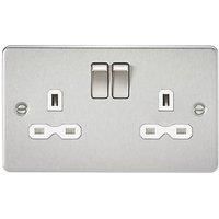KnightsBridge 13A 2G DP Switched Flat Plate Socket - Brushed Chrome - White Inserts