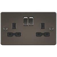 KnightsBridge Flat plate 13A 2G DP switched socket - gunmetal with black insert