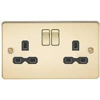 KNIGHTSBRIDGE POLISHED BRASS FLAT PLATE Switches & Sockets BLACK Insert + USB